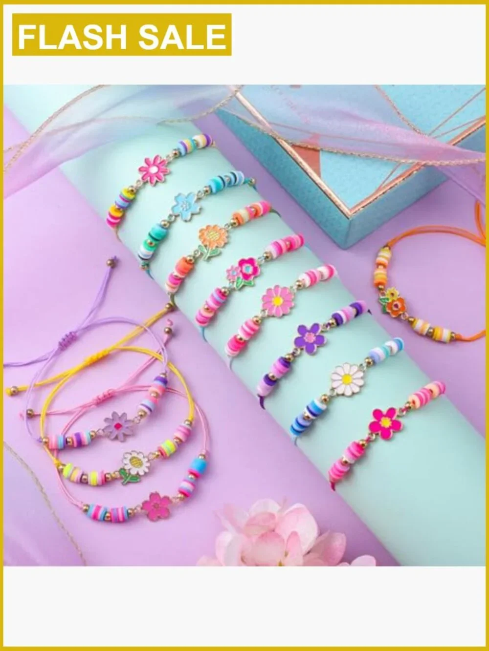 12 Flower Bracelets for Girls Toddler Jewelry Adjustable Party Favor Bulk